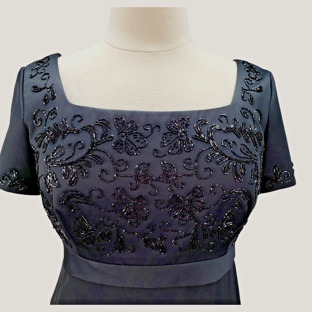 Liz Claiborne Night 14P Petite Black Evening Dress Sequin Bodice Lined Chiffon - Picture 7 of 16